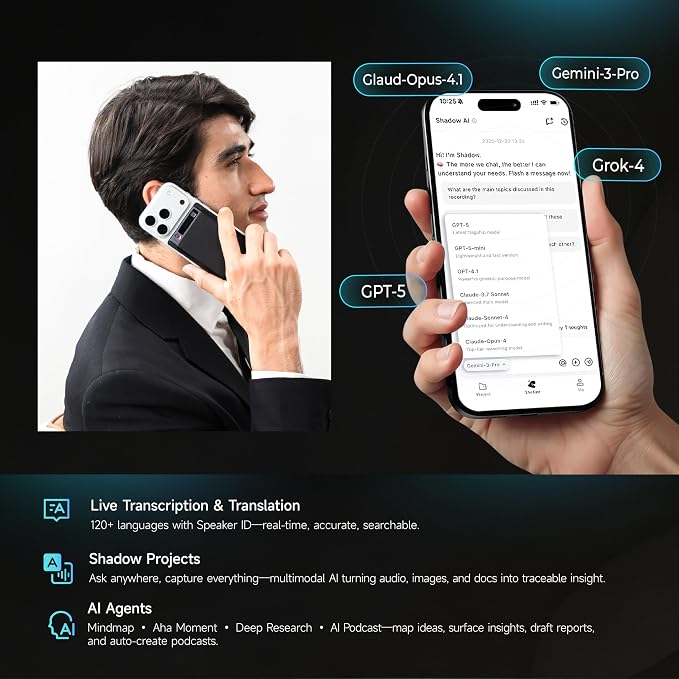Mobvoi TicNote AI Voice Recorder, AI Transcription & Summary, APP Control, 120+ Languages, Dual-Mode Recording, 64GB Memory, Digital Voice Recorder for Meeting Lecture Call, 2026 New Version