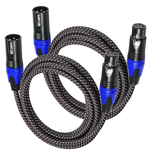 XLR Cables Braided 6ft 2 Pack Color Coded in Blue Premium Anti-tangling XLR Patch Cables Short for Microphone DJ