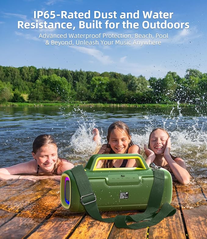 Portable Bluetooth Speaker 140W, Loud Wireless Speaker with 2 Subwoofers & Bass Boost, IP65 Waterproof Outdoor, 12000mAh Battery 24H Playtime, RGB Lights, TF/AUX/Mic Input for Home, Party, Outdoor
