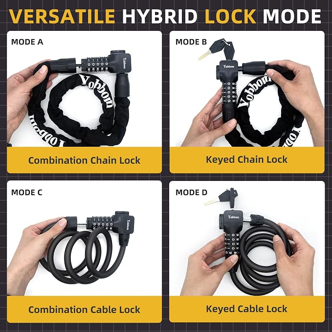 Heavy Duty Chain Lock & Combo Cable Lock with 5-Digit Combo | 100cm Alloy Steel Security Chain, 120cm Security Cable, For Bikes, Motorcycles, Gates, E-Bikes, For Ladders, Toolboxes