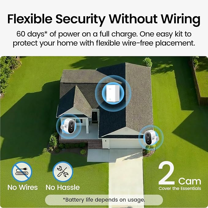 aosu Security Cameras Wireless Outdoor Home System, True 2K HD, Color Night Vision, Long Battery Life, Spotlight & Siren Alarm, Motion Detection, No Subscription Required, 2-Cam-Kit