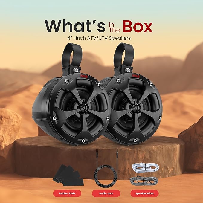 Pyle 2-Way Dual Waterproof Off-Road Speakers, 4 Inch 800 Watt Marine Grade Wakeboard Tower Speakers System, Full Range Outdoor Audio Stereo Speaker for ATV, UTV, Quad, Jeep, Boat - PLUTV41BK, Black
