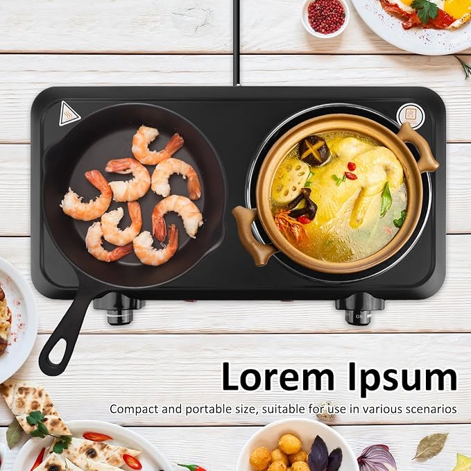 Infrared Dual Burner, 1800W Portable Electric Hot Plate with 7.5” & 6.3” Glass Cooktop, Stepless Temperature Control Countertop Stove for Home RV Camp, Dual Hot Plates