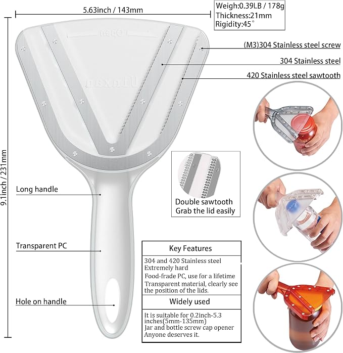 Uinxan Jar Opener for Weak Hand & Seniors with Arthritis,Bottle and Can Opener,Ring Pull Tab Cans,Open Any Lids