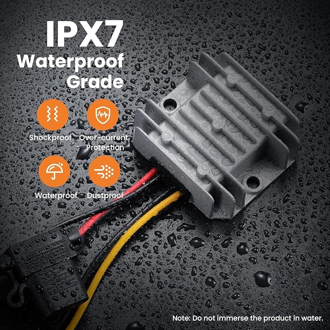 9-32V to 12V 5A 60W Waterproof DC-DC Buck Converter with Fuse | Step Down Power Transformer for Automotive, LED Lights, Construction Sites, Tools