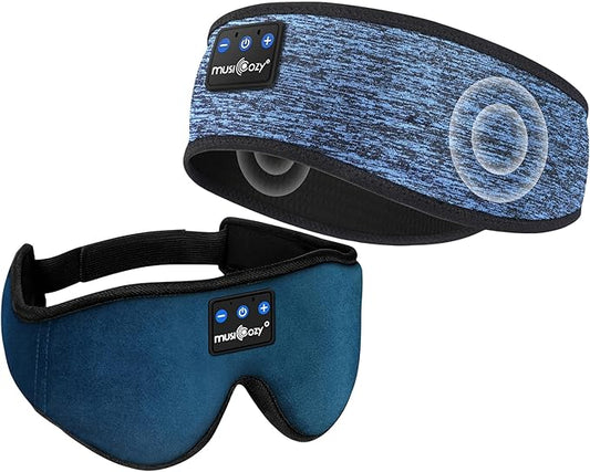 MUSICOZY Sleep Headphones Bluetooth Sports Headband, Wireless Music Sleeping Headphones Sleep Eye Mask Earbuds for Side Sleepers Workout Running Travel Yoga Office, Pack of 2