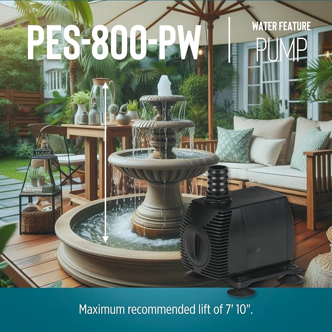 Little Giant PES-800-PW 115-Volt, 875 GPH Magnetic Drive Fountain/Pond Pump with 15-Ft. Cord, Black, 566721