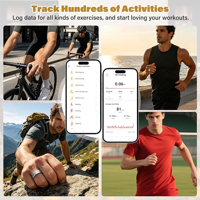 Smart Fitness and Activity Ring for Men and Women – Track Heart Rate, Sleep, Stress, Steps & More, Waterproof Fitness Tracker for iPhone and Android, No Subscription Fee, Sliver 9#