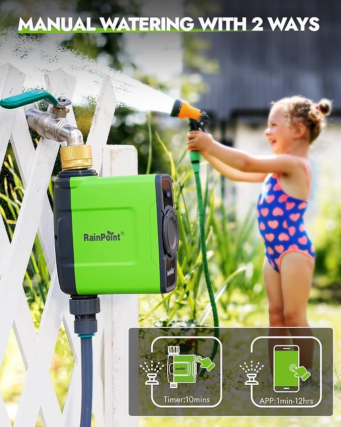 RAINPOINT WiFi Water Timer for Garden Hose, Brass Inlet WiFi Sprinkler Controller, Smart Hose Timer Valve with Ethernet Gateway, Rain Delay for Garden/Lawn (Support WiFi & Ethernet Connection)