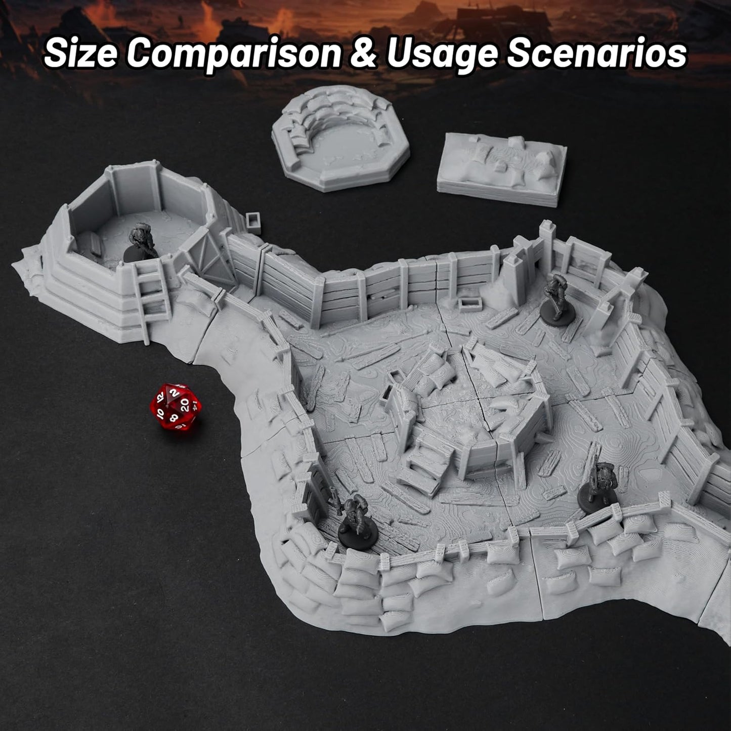 AUSPDICE RPG Terrain AF695 Trench Set – Modular Defensive Position for DND Map Layouts, Wargame Accessories, Dungeon Walls, and 28mm–32mm Miniature Tabletop RPG Games