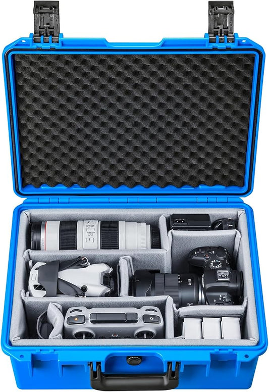 Lykus PVC1 Waterproof Hard Camera Case with Padded Dividers for Cameras, Lenses, Dual DJI Mavic/Air/Mini/Flip drones