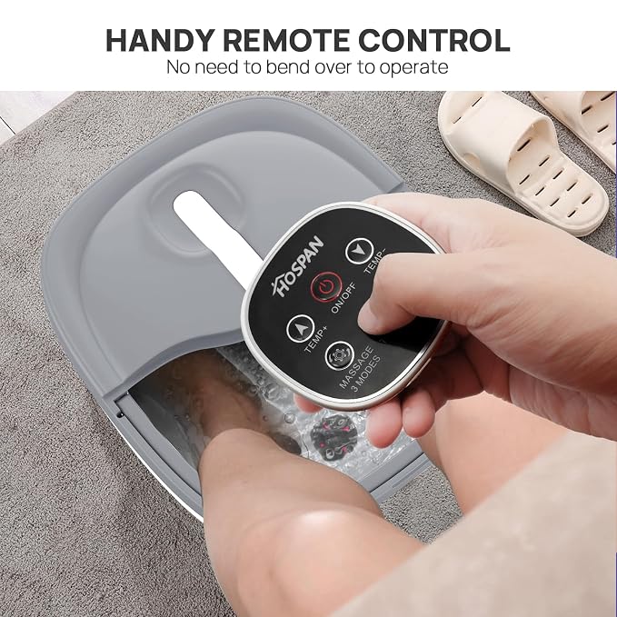HOSPAN Collapsible Foot Spa Electric Rotary Massage, Foot Bath with Heat, Bubble, Remote, and 24 Motorized Shiatsu Massage Balls. Pedicure Foot Spa for Feet Stress Relief