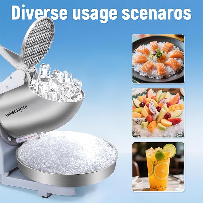 Shaved Ice Machine, Electric Ice Shaver Machine with Stainless Steel Blades, Powerful Snow Cone Machine for Home Kitchen, High Speed Shave Ice Machines for Slushies, Margaritas, Smoothies