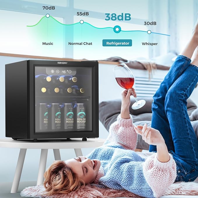 EUHOMY 48 Can Beverage Refrigerator cooler-Mini Fridge Glass Door for Beer Drinks Wines, Countertop Beverage Fridge with Adjustable Shelves Blue LED for Home/Office/Dorm/Bar, 1.3 cu.ft