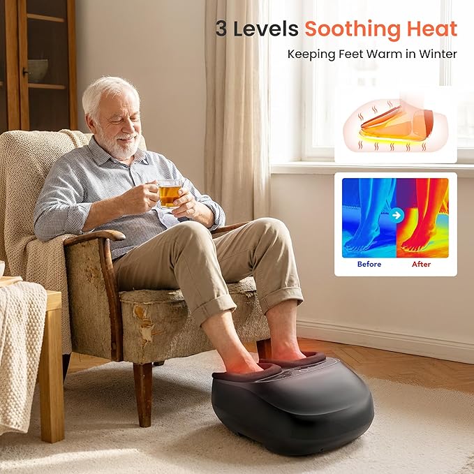 COMFIER 【2026 Gift for Men,Women,Foot Massager with Heat,Kneading,Vibration,Compression,FSA Eligible HSA Store,Pause Function,Shiatsu Massager for Plantar Fasciitis Neuropathy, Size 13