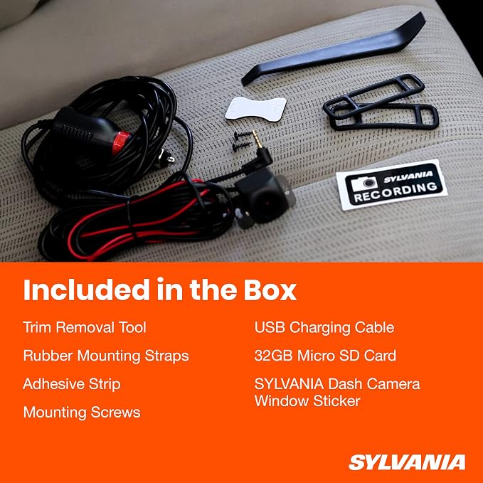 SYLVANIA - Roadsight Mirror Dash Camera and Backup Camera - 340 Degree View - HD 1080p, Elastic Mount, 32GB Memory Card, G-Sensor, 9.66" LED IPS Touch Screen, Truck, Car, Taxi