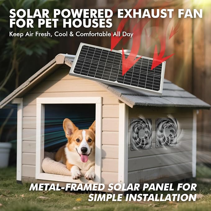 Dual Solar Powered Fan for Chicken Coop, Greenhouse & Shed，4.7" | Waterproof Window Fans, Solar Fan for Chicken Coops, Pet House, Ventilation Cooling Kit, On/Off Switch, 6.6ft Extension Cable