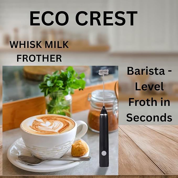 ECO CREST-Premium Whisk Milk Frother – Handheld Electric Coffee Frother with Adjustable Speed | ABS + Stainless Steel Build, 1200mAh Rechargeable Battery