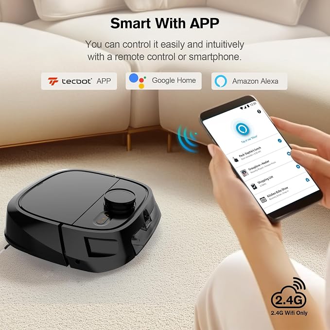 TECBOT Robot Vacuum and Mop Combo - Robotic Vacuum Cleaner for Pets Home Mapping LiDAR Navigation, 6000Pa Suction, Smart No-Go Zone, App & Voice Control, Automatic Lifting, M1 Pro Black