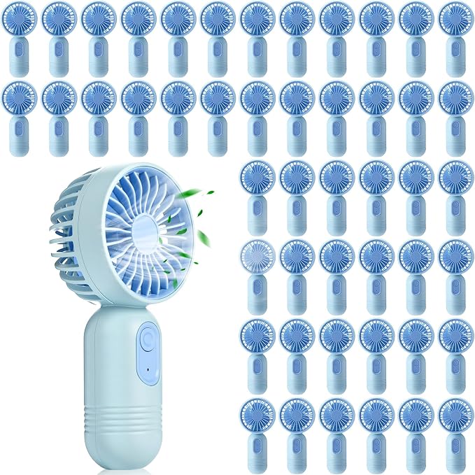 Rossesay 48 Pcs Mini Portable Fan Bulk Cute Handheld Lightweight Small Little Personal Hand Eyelash Fan 3 Speeds USB Rechargeable for Women Men Indoor Outdoor Makeup Travel (Blue)