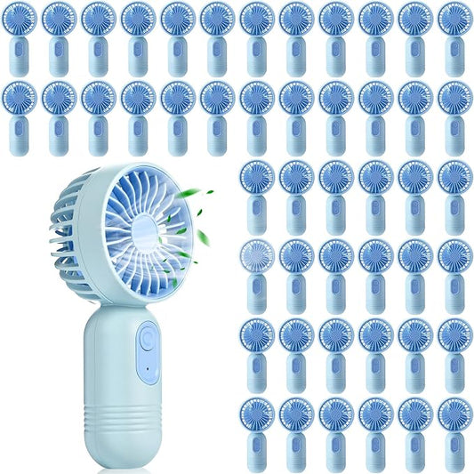Rossesay 48 Pcs Mini Portable Fan Bulk Cute Handheld Lightweight Small Little Personal Hand Eyelash Fan 3 Speeds USB Rechargeable for Women Men Indoor Outdoor Makeup Travel (Blue)