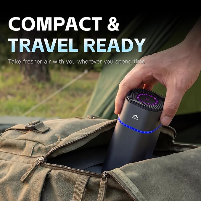 Car Air Purifiers, Portable Air Purifier for Car with 216 Sq Ft Coverage, Rechargeable Filterless Ion Air Cleaner for Vehicle, RV and Travel, Silent Operation, Helps Reduce Smoke and Pet Odor
