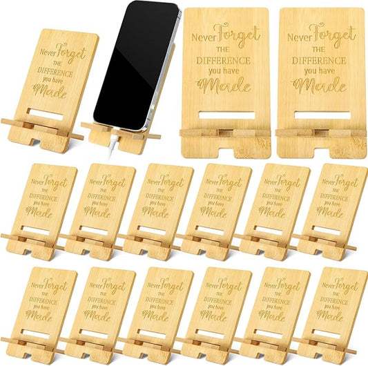 Ripeng 12 Pcs Employee Appreciation Gifts Bulk Bamboo Phone Stand for Desk Office Worker Thank You Gift for Administrative Team Coworkers Staff Graduation Nurse Teacher Week (Difference Made)