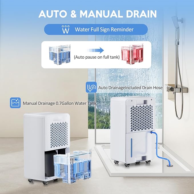 2500 Sq.Ft Dehumidifier with Drain Hose for Basement and Home Large Bedroom Bathroom, 35 Pints Dehumidifiers with Auto Shut Off, Intelligent Humidity Control, Auto Defrost, 3 Modes, 24HR Timer