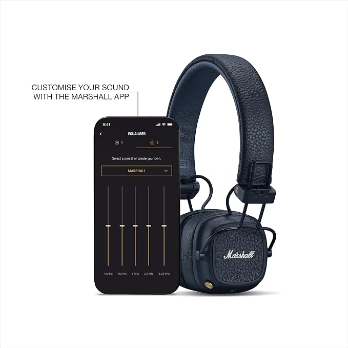 Marshall Major V Wireless On-Ear Bluetooth Headphones - 100+ Hr Playtime | Detachable Audio Cable | Microphone for Calls | Lightweight, Foldable Design for Travel - Midnight Blue
