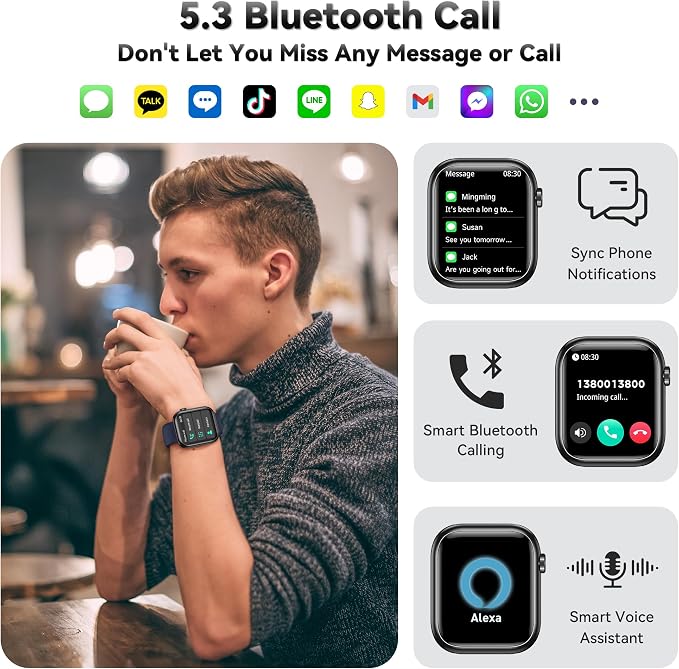 Smart Watch for Men Women(Answer/Make Call), 1.83" Fitness Watch with Heart Rate/Blood Pressure/Blood Oxygen, Pedometer, Sleep Tracker,120+ Sport Modes, IP68 Waterproof Fitness Tracker for Android iOS
