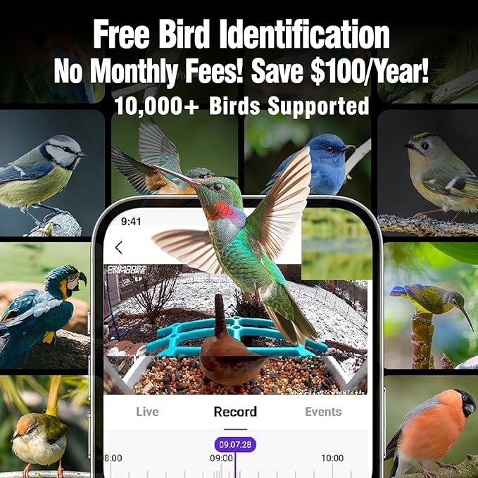No-Monthly-Fees Solar Bird Feeder w/ 4MP Camera, Free AI Birds Species Identification, 2.5K Smart Bird House with Cam, Instant Arrival Alerts, Squirrel-Proof, Ideal