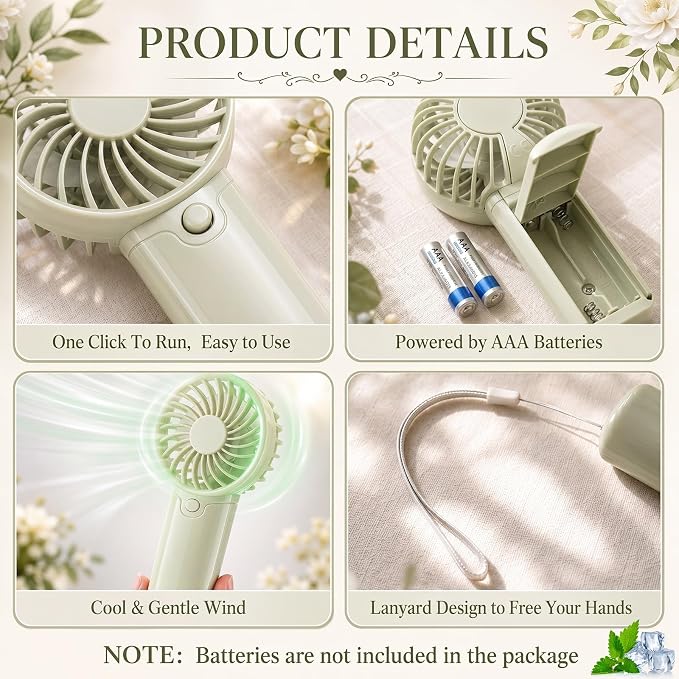 Rossesay 16 Pcs Mini Portable Fan Handheld Battery Operated Portable Small Personal Fans for Summer Beach Indoor Outdoor Travel Cooling Gift (Sage Green)