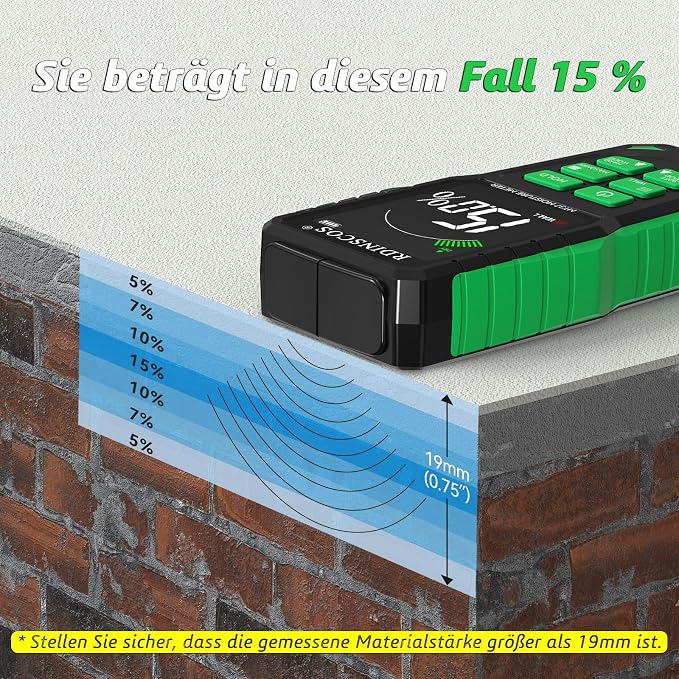 RDINSCOS Pinless Moisture Meter for Wall Digital Wood Moisture Detector | Rechargeable, Color Display, Audible Alarm, Non-Destructive, For Wall, Masonry, Wood, Building Material