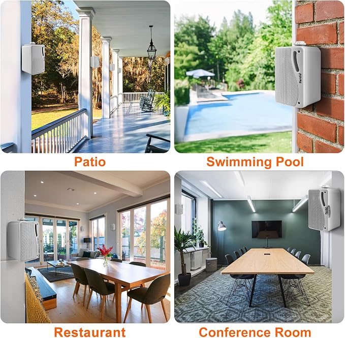 Herdio 3.5 Inch Passive Outdoor Speakers Wired Waterproof Wall Mount Speakers with 400W Superior Sound, All-Weather Durability, for Home Patio Garden Marine Boat Garage Indoor,4-Pack White