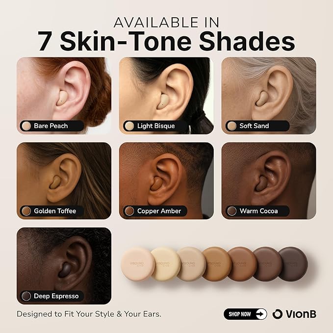 Air Skin Tones Invisible Earbuds for Small Ears - Wireless Bluetooth 5.4, Skin-Matching Mini Stemless Ear Buds, IPX5 Waterproof, ENC Noise Cancelling (Warm Cocoa)
