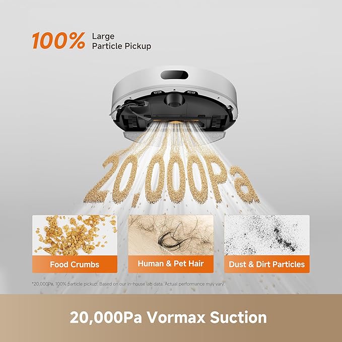 DREAME D20 Air Plus Robot Vac and Mop Combo with 20,000Pa Suction, Anti-Tangling Tech, Auto-Emptying Dock, Deep Carpet Cleaning and Smart Navigation White