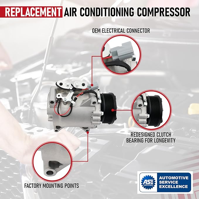 Honda CRV AC Compressor - Compatible with 2002-2006 Honda CR-V, 2.4L Vehicles - Replaces 10663AC, 1522110, 10345240, 10349721, 638951- HVAC Air Conditioner Compressor