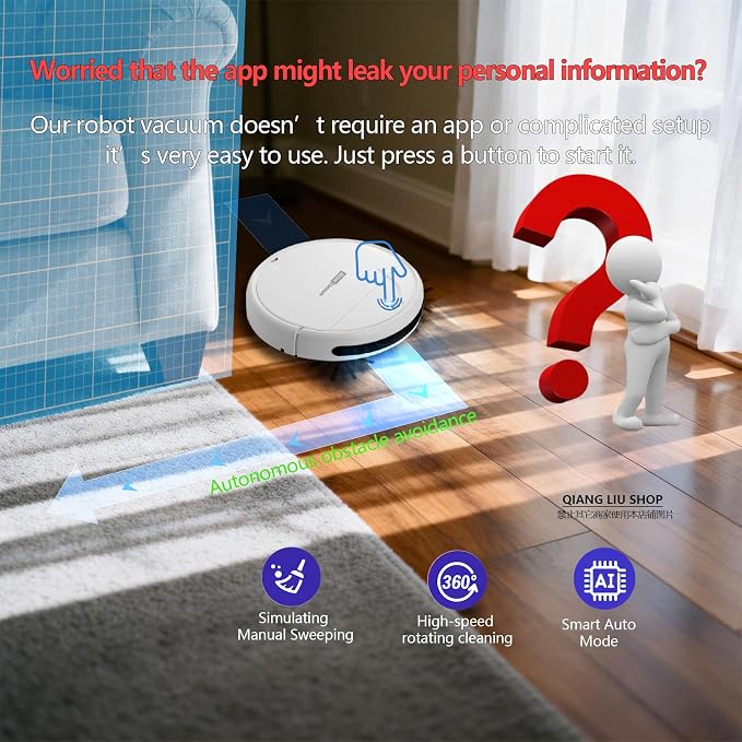Robot Vacuum Cleaner, 3000Pa Powerful Suction, 2.56-inch Ultra-Slim Body, 120-Minute Long Battery Life, Quiet Operation, Smart Navigation, Suitable for Hard Floors/Low-Pile Carpets/Pet Hair- (White)