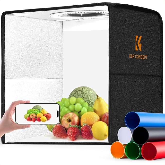 K&F CONCEPT Photo Studio Light Box - 16"x16" Shooting Tent, Light Box Photography with 120 LED Lights & 6 PVC Backdrops for Jewelry, Watch, Cosmetics & Small Product Photography