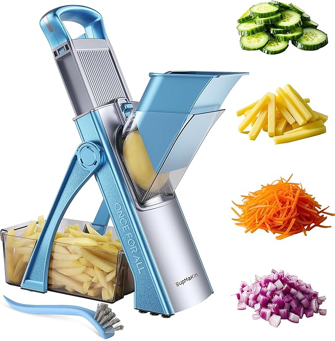 SupMaKin Upgrade Safe Mandoline Slicer Plus, Vegetable Chopper, Potato Slicer, Food Slicer Onion Chopper, Fry Cutter, Veggie Salad Dicer Kitchen Chopping Artifact Gifts (Blue)