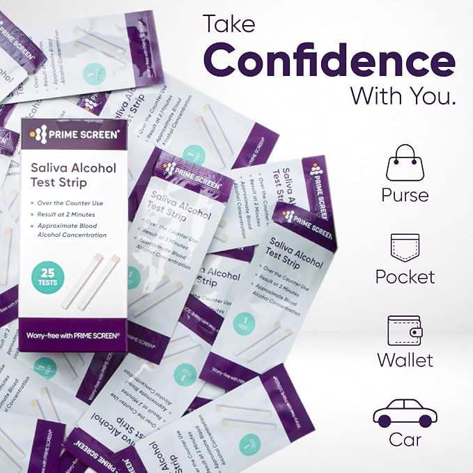 Prime Screen Saliva Alcohol Test Strip, High Accurate Home Test, Result in 2 Minutes - 25 Tests