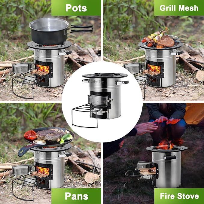 Onlyfire Stainless Steel Rocket Stove – Large Portable Wood Burning Camp Stove for Outdoor Cooking, Survival, Backyard, Patio – High Efficiency, Low Smoke, Supports Dutch Oven, 12.7x12.7x11.4 in