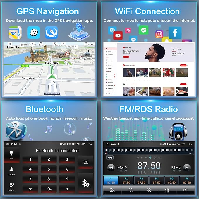 5Ghz WiFi [64G] Android Car Radio for Dodge Ram 2002-2006, Jeep Wrangler 2003-2006, Jeep Liberty 2002-2007, Jeep Grand Cherokee 1999-2004 – 6.86" HD Touchscreen with CarPlay Android Auto 2+64G GPS SWC