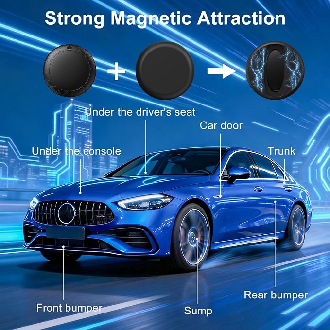 GPS Tracker for Vehicles with Magnetic Case Work with Find My (iOS Only)-No Monthly Fee Subscription No SIM Card Required, Waterproof,Real-Time GPS Tracking Devices or Cars, Trucks, Anti-Theft(Black)