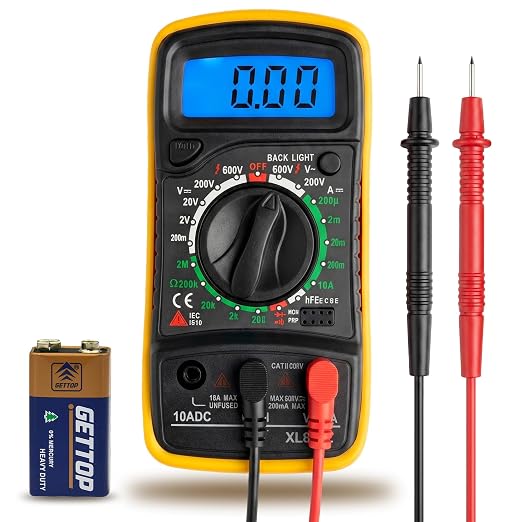Digital Multimeter, Manual-Ranging, 600V AC/DC Voltage Tester, Tests Batteries, Current, Resistance, Diodes, and Continuity, Black