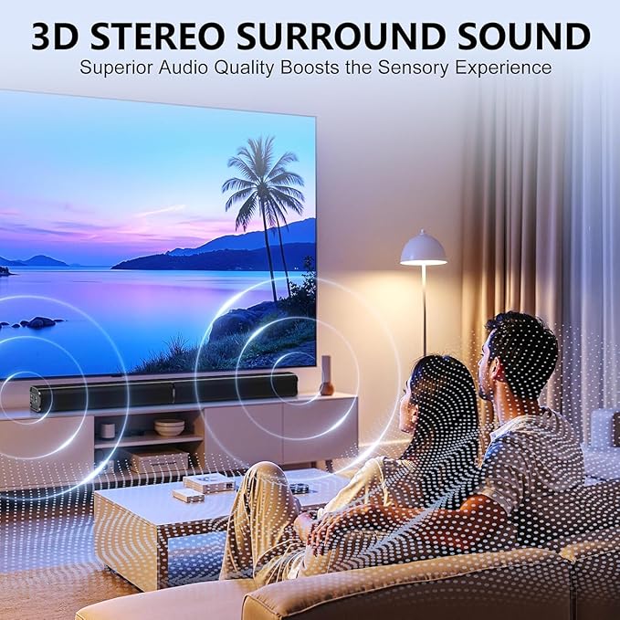 Sound Bar, 80W SoundBar for Smart TV, 2026 Bluetooth 5.3 Soundbar, Home Theater Surround Sound, 2 in 1 Detachable Home Speaker Bass, ARC/Optical/AUX/Connections, for TV/PC/Projectors