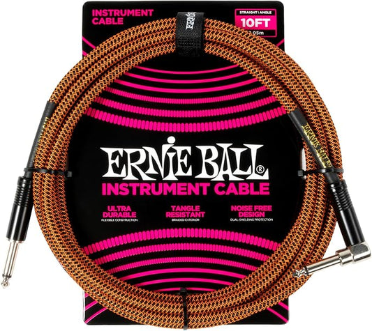 Ernie Ball Braided Instrument Cable Straight/Angle 10ft - Pumpkin Pie