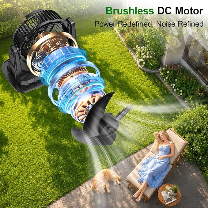 Ausic 1.35 Gal Portable Misting Fan, Outdoor Fans for Patios, [Max 30H] Rechargeable Battery Operated Fan, Bucket Mister Water Cooling Fan for Camping/Travel/Beach, 2 Large Spray Outlets