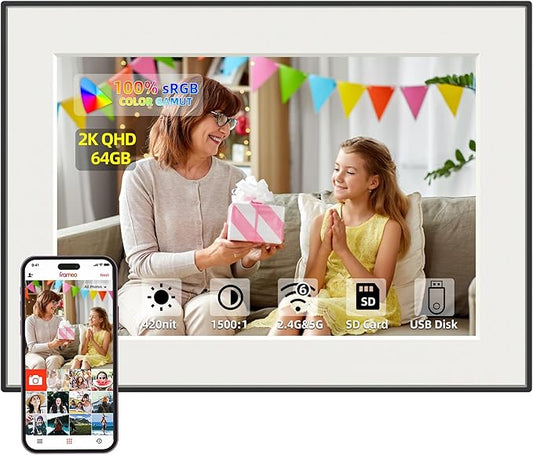 11 Inch 64GB WiFi Digital Photo Frame, 1920x1280 IPS Touch Screen with 100% sRGB, Auto-Rotate, Supports Frameo App for 5G/Instant Photo & Video Sharing, SD Card & USB Upload