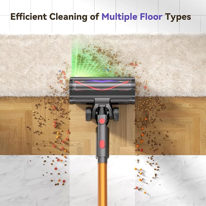 TechRise Cordless Vacuum Cleaner for Home, 550W 45KPa Powerful Suction with HEPA Filter, 60 Min Runtime,Self-Standing, Anti-Tangle Brush, LED Light for Pet Hair, Carpets, Hard Floor